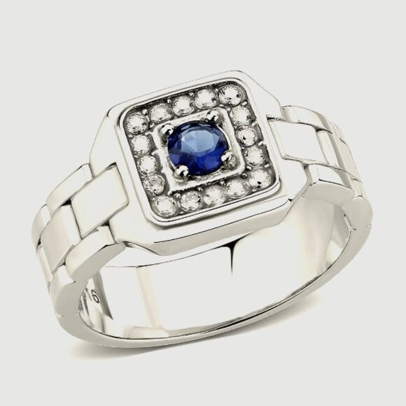 STAINLESS STEEL Synthetic Montana CZ Watch Band Style Band Men's Ring - Picture 11 of 15